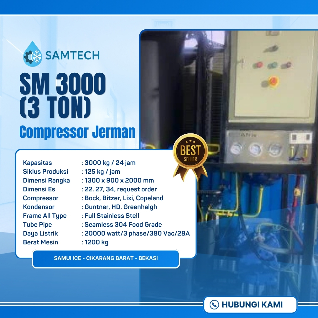 	 Mesin Es Kristal Terbaik SAMUI SM 3000 Compressor Jerman (3 Ton)